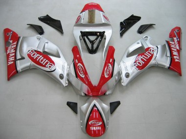 Affordable 2000-2001 Yamaha YZF 1000 R1 Motorcycle Fairings - Silver Red Fortuna Motul