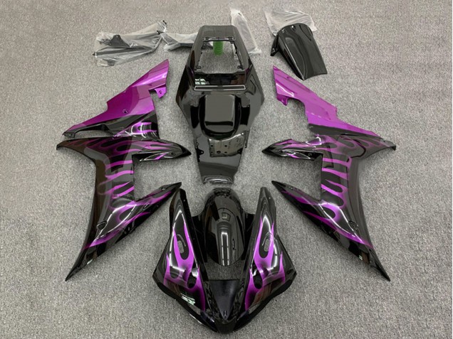 2002-2003 Yamaha YZF 1000 R1 Motorcycle Fairings - Glossy Black Purple Flame