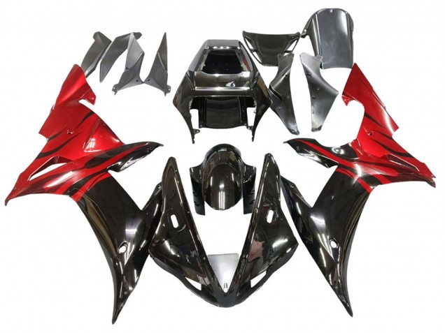 2002-2003 Yamaha YZF 1000 R1 Motorcycle Fairings - Glossy Black Red Flame