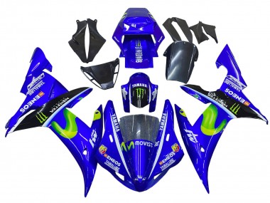 Affordable 2002-2003 Yamaha YZF 1000 R1 Motorcycle Fairings - Blue Black Green MoviStar ENEOS Monster