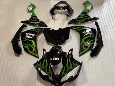 Affordable 2004-2006 Yamaha YZF 1000 R1 Motorcycle Fairings - Glossy Black Green Flame White Decal