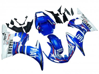 Affordable 2003-2004 Yamaha YZF R6 Motorcycle Fairings - White Blue Fiat Motul Kastinee