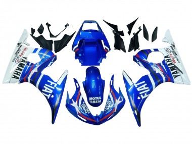 Affordable 2003-2004 Yamaha YZF R6 Motorcycle Fairings - White Blue Fiat Motul Kastinee