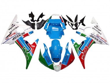Affordable 2006-2009 Yamaha YZF R6S Motorcycle Fairings - White Blue Green Red Kastinee Dunlop Motul