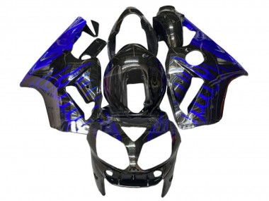Affordable 2000-2001 Kawasaki ZX12R Motorcycle Fairings - Glossy Black Blue Flame