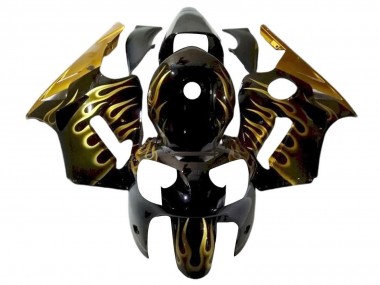 Affordable 2000-2001 Kawasaki ZX12R Motorcycle Fairings - Glossy Black Gold Flame