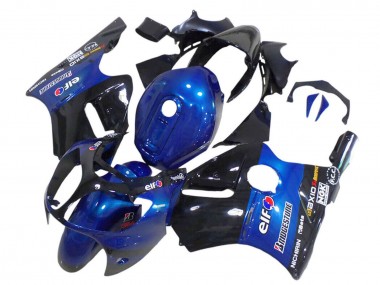 Affordable 2000-2001 Kawasaki ZX12R Motorcycle Fairings - Blue Glossy Black Elf Bridgestone