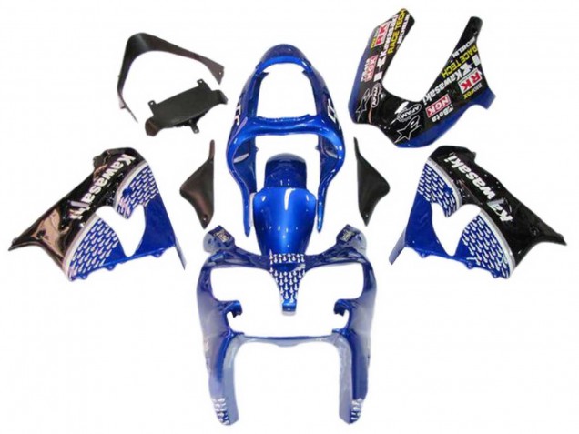 2000-2001 Kawasaki ZX9R Motorcycle Fairings - Blue White Glossy Black