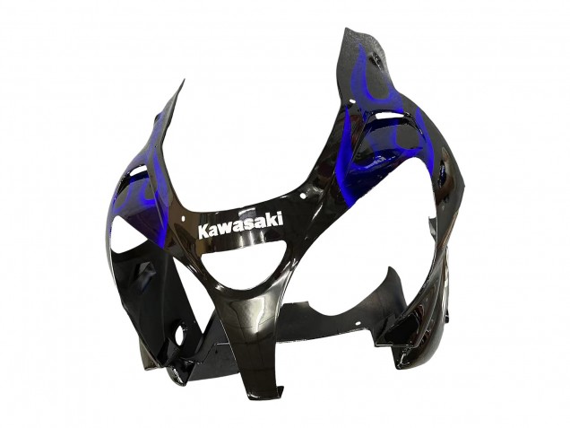 2000-2001 Kawasaki ZX9R Motorcycle Fairings - Glossy Black Blue Flame White