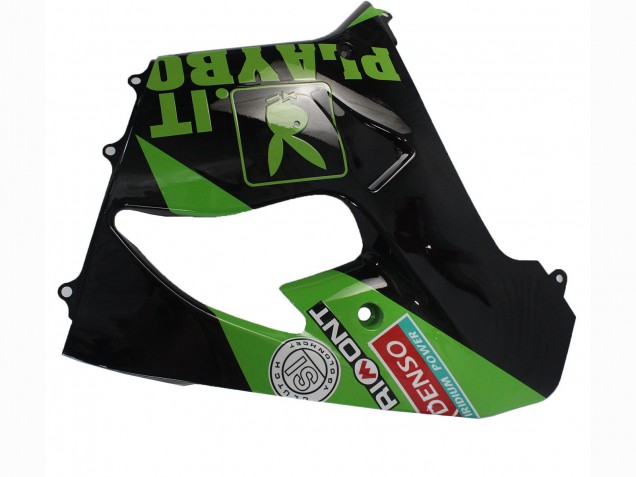 2000-2001 Kawasaki ZX9R Motorcycle Fairings - Green Black Playboy DENSO