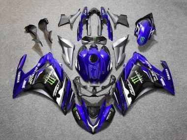 Affordable 2015-2018 Yamaha YZF R3/R25 Motorcycle Fairings - Blue Silver Black Monster