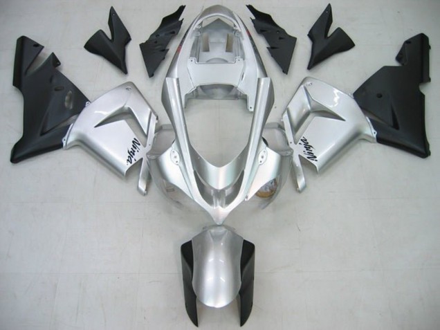 2004-2005 Kawasaki ZX10R Motorcycle Fairings - Glossy Silver Matte Black
