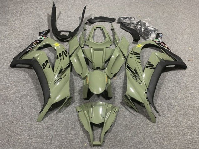 2011-2015 Kawasaki ZX10R Motorcycle Fairings - Dark Army Green Black Yellow Star
