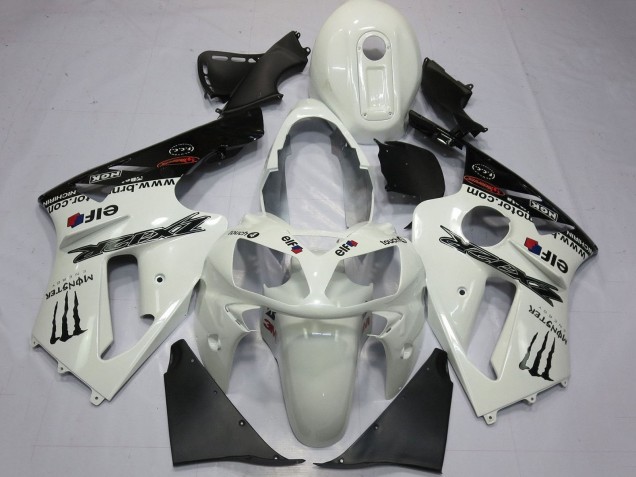 2000-2001 Kawasaki ZX12R Motorcycle Fairings - Pearl White Black Elf Monster Energy