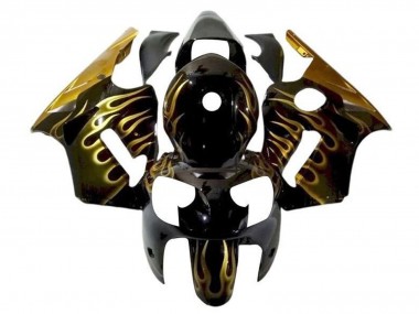 Affordable 2002-2006 Kawasaki ZX12R Motorcycle Fairings - Glossy Black Gold Flame