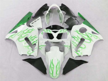 Affordable 2002-2006 Kawasaki ZX12R Motorcycle Fairings - White Green Flame