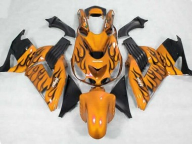 Affordable 2006-2011 Kawasaki ZX14R ZZR1400 Motorcycle Fairings - Orange Black Flame
