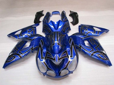 Affordable 2006-2011 Kawasaki ZX14R ZZR1400 Motorcycle Fairings - Blue Black Silver Tribal
