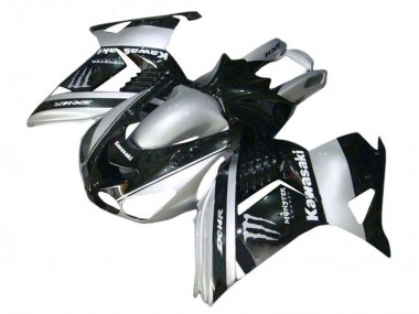 Affordable 2006-2011 Kawasaki ZX14R ZZR1400 Motorcycle Fairings - Silver Black Monster