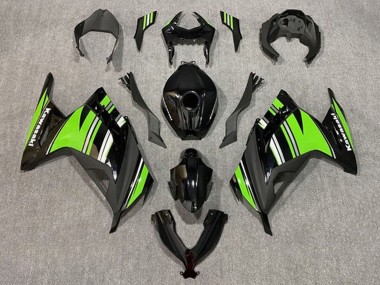 Affordable 2013-2024 Kawasaki EX300 Motorcycle Fairings - Glossy Black Green White Stripe
