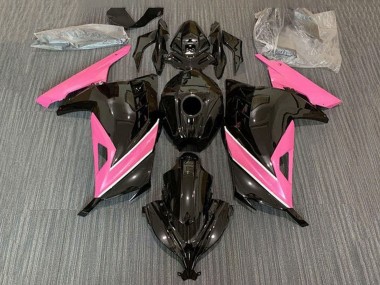 Affordable 2013-2024 Kawasaki EX300 Motorcycle Fairings - Glossy Black Pink White Stripe
