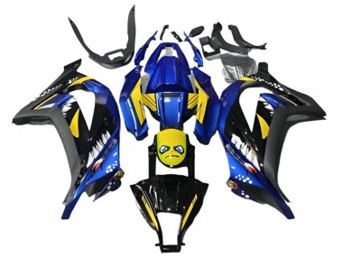 Affordable 2013-2024 Kawasaki EX300 Motorcycle Fairings - Blue Yellow Black Shark