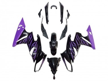 Affordable 2009-2011 Kawasaki Ninja 650 EX650 Motorcycle Fairings - Glossy Black Purple Flame