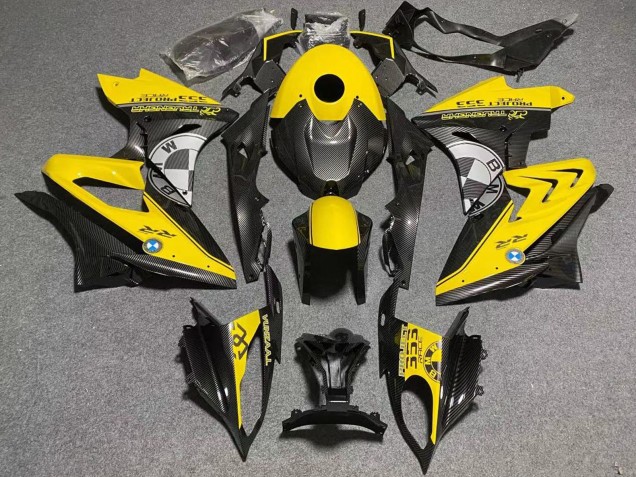 2009-2014 BMW S1000RR Motorcycle Fairings - Yellow Faux Carbon Fiber