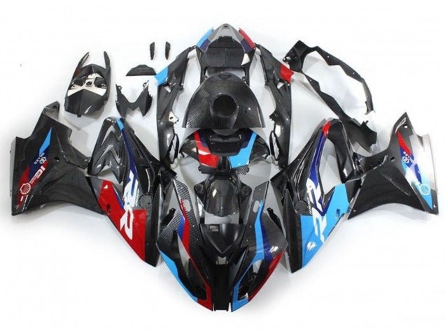 2017-2018 BMW S1000RR Motorcycle Fairings - Blue Red Faux Carbon Fiber