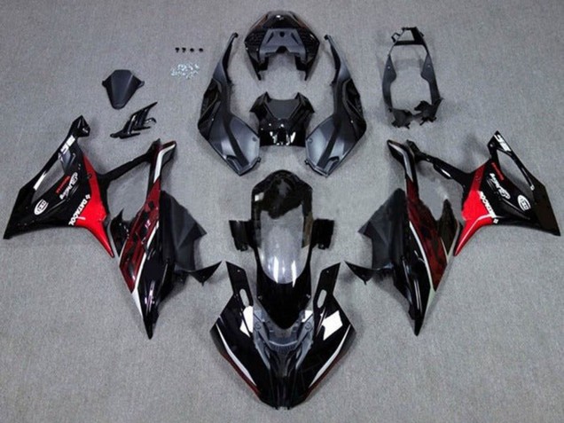 2019-2022 BMW S1000RR Motorcycle Fairings - Black Dark Red Red