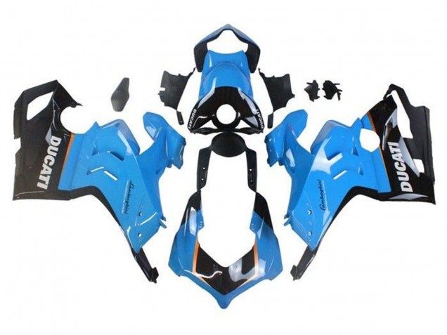 2020-2021 Ducati Panigale V4 V4S Motorcycle Fairings - Light Blue Orange Glossy Black