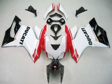 Affordable 2011-2014 Ducati Panigale 1199 Motorcycle Fairings - White Red Glossy Black Stripe