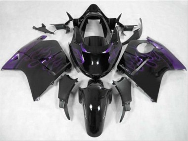 Affordable 1996-2007 Honda CBR1100XX Blackbird Motorcycle Fairing - Glossy Black Purple Flame