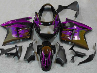Affordable 1996-2007 Honda CBR1100XX Blackbird Motorcycle Fairings - Glossy Black Purple Flame