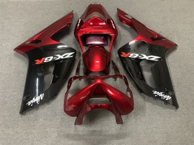 Affordable 2003-2004 Kawasaki ZX6R Motorcycle Fairings - Red Glossy Black White Ninja