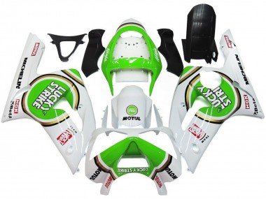 Affordable 2003-2004 Kawasaki ZX6R Motorcycle Fairings - White Green Motul Lucky Strike