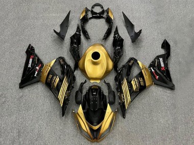 Affordable 2013-2018 Kawasaki ZX6R Motorcycle Fairings - Gold Glossy Black