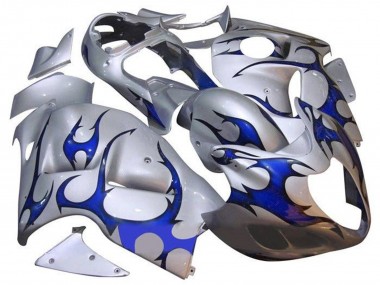 Affordable 1996-2007 Suzuki GSXR 1300 Hayabusa Motorcycle Fairings - Silver Blue Tribal
