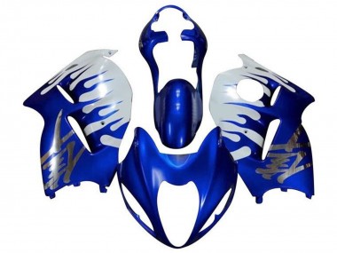 Affordable 1996-2007 Suzuki GSXR 1300 Hayabusa Motorcycle Fairings - White Blue Chrome Flame