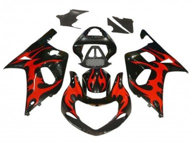 Affordable 2000-2002 Suzuki GSXR1000 Motorcycle Fairings - Glossy Black Red Tribal