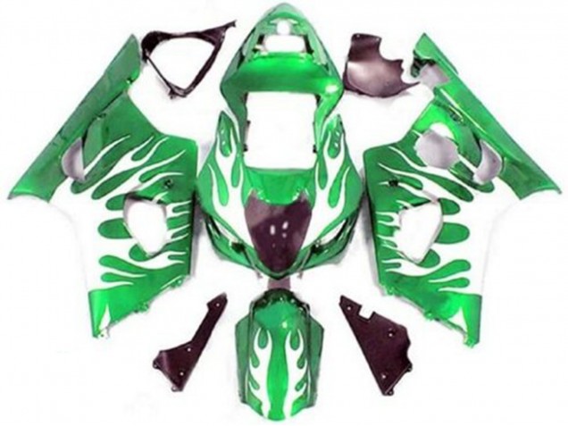 2003-2004 Suzuki GSXR 1000 Motorcycle Fairings - Green White Flame