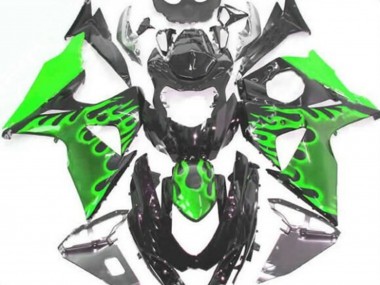 Affordable 2009-2016 Suzuki GSXR 1000 Motorcycle Fairings - Glossy Black Green Flame