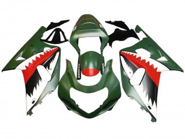 Affordable 2001-2003 Suzuki GSXR 600 / GSXR 750 Motorcycle Fairings - Matte Army Green White Red Shark
