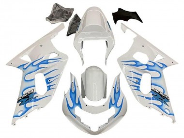 Affordable 2001-2003 Suzuki GSXR 600 / GSXR 750 Motorcycle Fairings - White Blue Flame