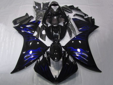 Affordable 2012-2014 Yamaha YZF 1000 R1 Motorcycle Fairings - Glossy Black Blue Flame