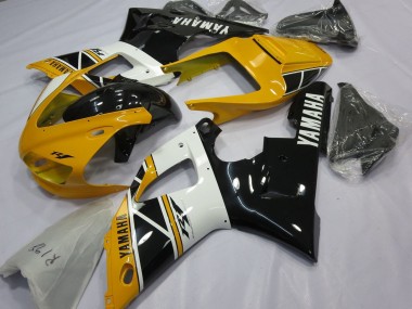 Affordable 1998-1999 Yamaha YZF 1000 R1 Motorcycle Fairings - Yellow White Glossy Black
