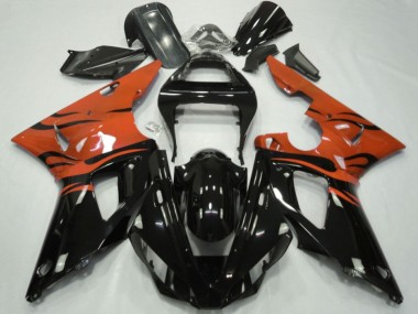 Affordable 2000-2001 Yamaha YZF 1000 R1 Motorcycle Fairings - Orange Glossy Black Flame