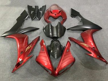 Affordable 2004-2006 Yamaha YZF 1000 R1 Motorcycle Fairings - Red Faux Carbon Fiber Matte Black