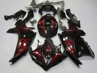 Affordable 2007-2008 Yamaha YZF 1000 R1 Motorcycle Fairings - Glossy Black Red Flame