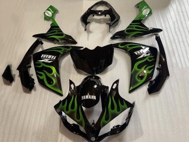 Affordable 2007-2008 Yamaha YZF 1000 R1 Motorcycle Fairings - Glossy Black Green Flame